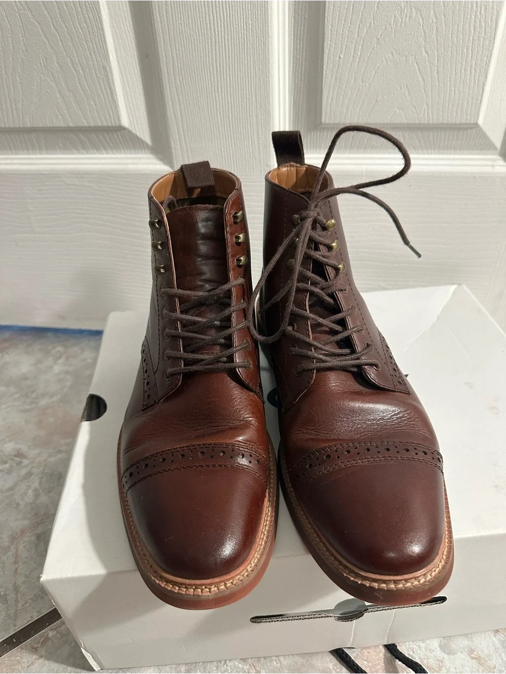 ALDO Brown Leather Cap-Toe Brogue Boots